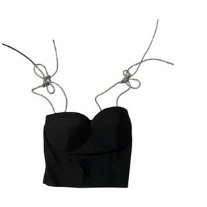 Windsor Black Rhinestone Strap Bustier Crop Top NWT – Size M